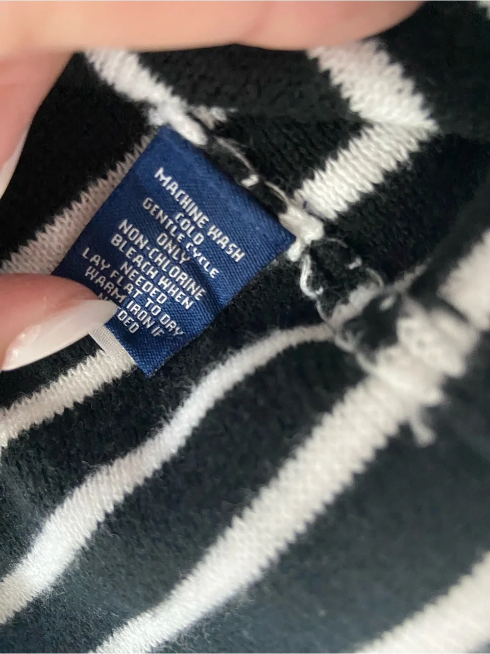 CHAPS Black White Striped Zip Front Cardigan Sweater Medium 100% Cotton